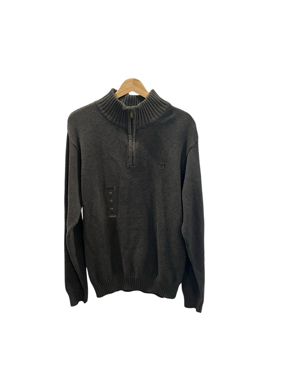 IZOD Volume Driver 1/4 Zip Ribbed Mock Neck Sweater Large Gray Logo NWT